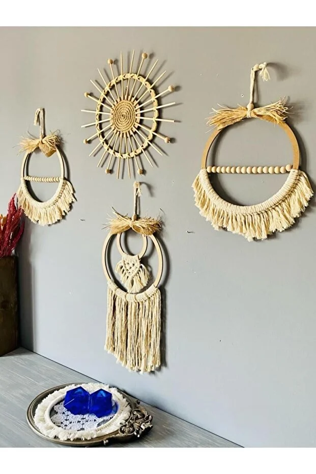 Bohem Makrome Duvar Dekorasyon Ürünü 4’lü Set